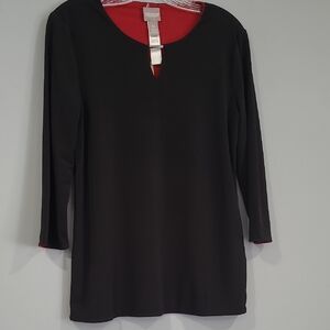 Chico's Black/red APPAREL REVERSIBLE KEYHOLE 3QTR TOP/BLOUS 3/4 SLV FASHION Sz 0